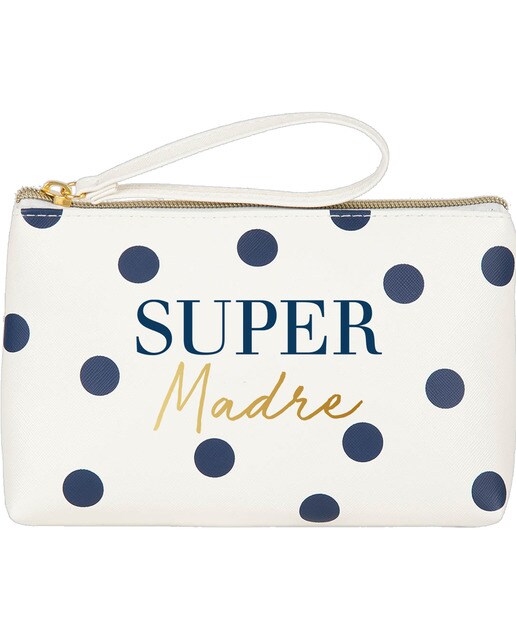 Estojo Simples Grande com Fecho de Correr Super Mãe - Branco Branco / Azul-escuro-1
