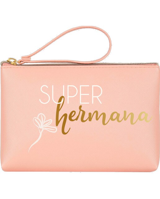 Estojo Simples Grande com Fecho de Correr Súper Hermana- Tom Pêssego Pêssego / Branco-1