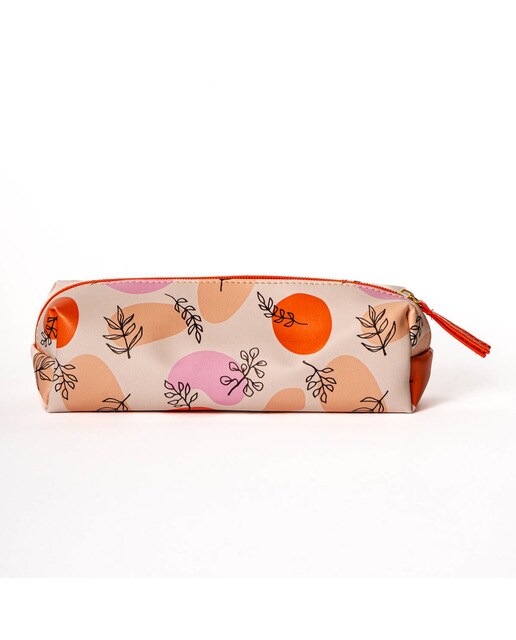 Estojo Simples Folhas - Laranja/Multicolor Laranja / Multicolor-1