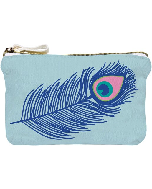 Imagem 0 de Bolsa  de algodão com imagem penas de pavão real Draeger azul