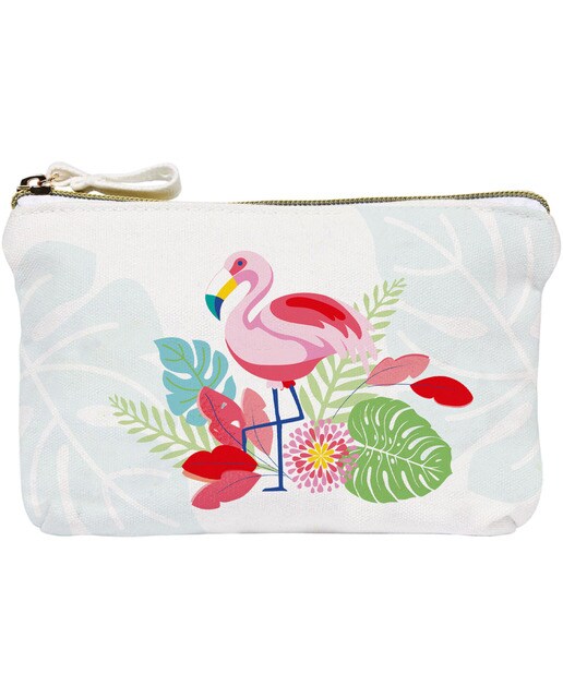 Imagem 0 de Bolsa de algodão imagem flamingo Draeger branco e rosa