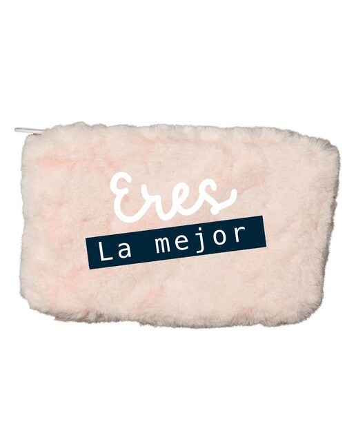 Nécessaire de peluche tipo estojo simples Eres La Mejor rosa e branca 1