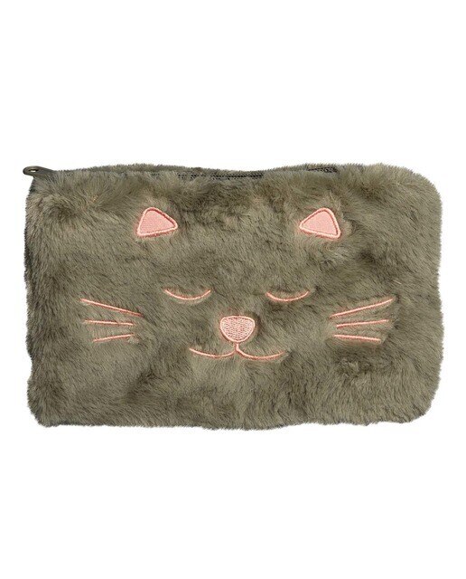Nécessaire de peluche com estojo simples Gato cinzento e rosa 1