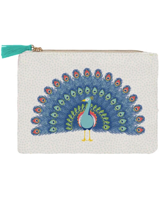 Porta monedas algodón imagen pavo real Draeger blanco y azul Blanco-1