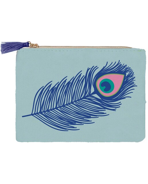 Porta moedas algodão pena pavão real Draeger azul celeste e azul escuro Azul-celeste-1