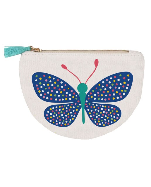 Porta moedas algodão borboleta Draeger branco e azul Branco-1