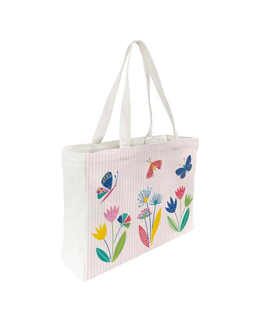 Saco de algodão flores e borboletas Draeger branco e multicor 1