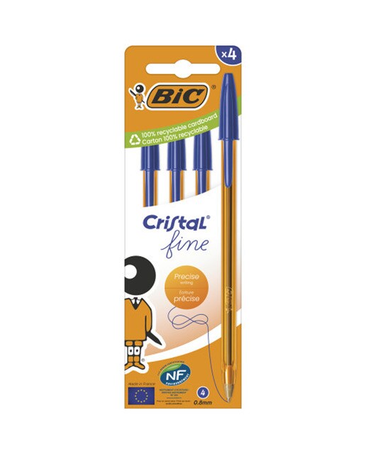 Imagen 0 de Bolígrafos Azules Cristal Fine Punta Fina Pack de 4 BIC