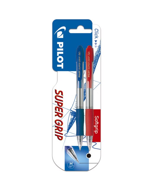 Imagen 0 de Blister 2 bolígrafos retráctiles Super Grip tinta base aceite Pilot