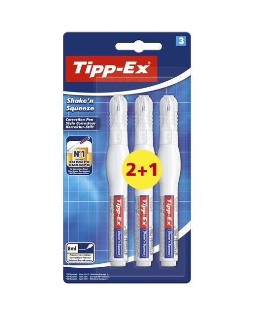 Pack de 2+1 bolígrafos correctores líquidos Tipp-Ex shake'n squeeze BIC 1