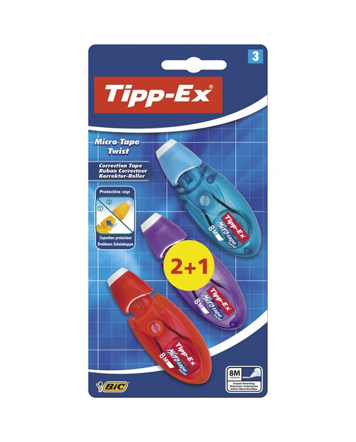 Pack de 2+1 cintas correctoras Tipp-Ex micro tape twist BIC 5