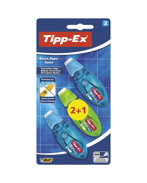 Pack de 2+1 cintas correctoras Tipp-Ex micro tape twist BIC 6