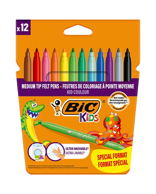 Imagen 0 de Pack de 10+2 rotuladores de colores lavables para niños Kids couleur BIC