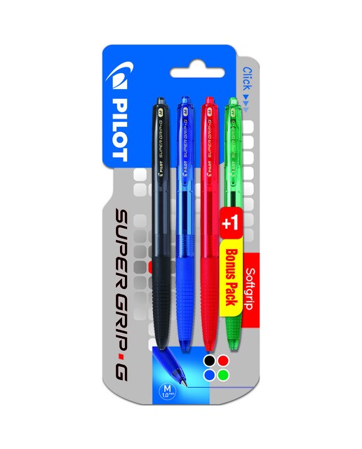 Imagem 0 de 3 Canetas Esferográficas Super Grip - Preto / Azul / Vermelho + Verde Grátis