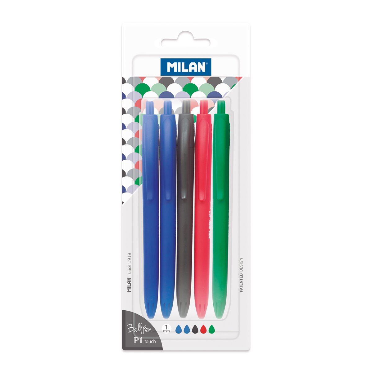 Blister de 5 Canetas esferográficas P1 Touch MILAN Cores Sortidas Azul-2