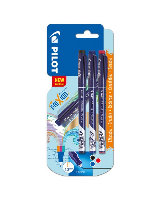 Blister de 3 Canetas Esferográficas Apagáveis Ponta de Feltro Fineliner - Preto, Azul e Vermelho 1