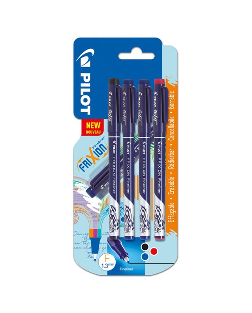 Caneta Esferográfica Apagável Ponta de Feltro Fineliner Pilot Preta, Azul e Vermelha 1