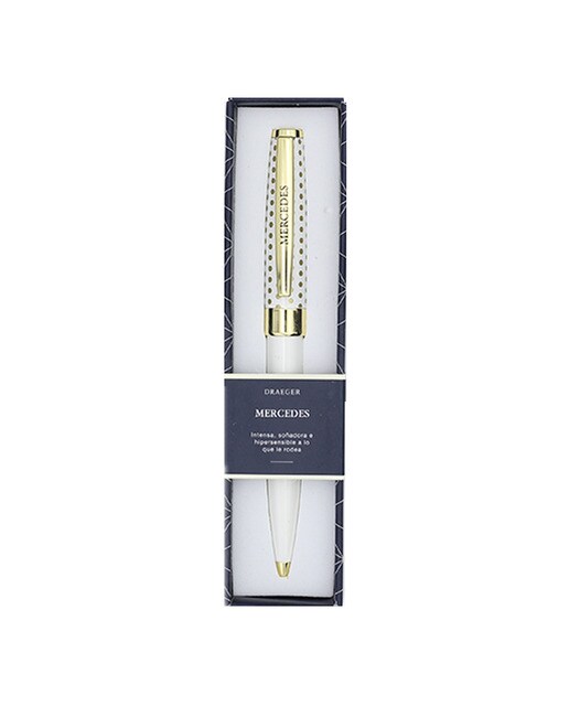 Caneta esferográfica Mercedes branca e dourada Branco-1