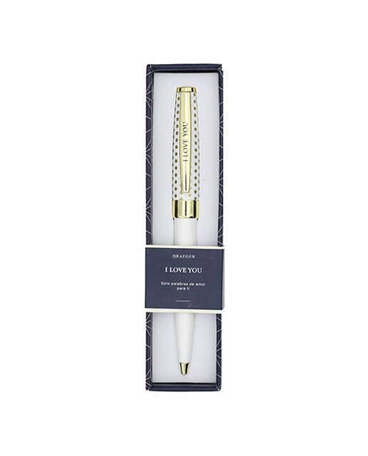 Caneta esferográfica I Love You branca e dourada Branco-1