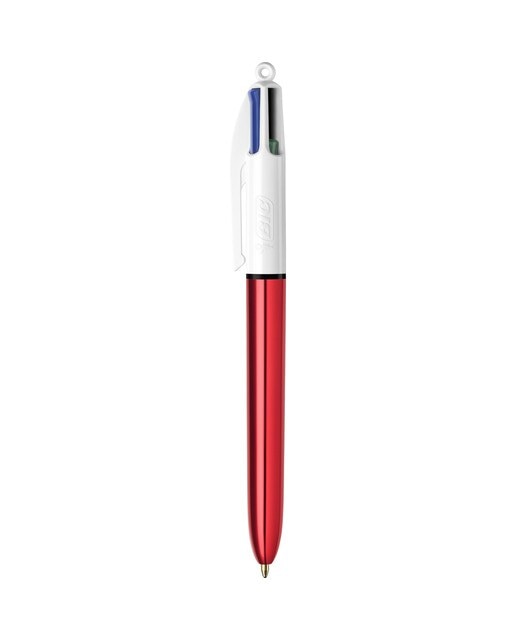 Bolígrafo 4 Colores Shine con Cuerpo Metalizado Rojo Punta Media BIC 1