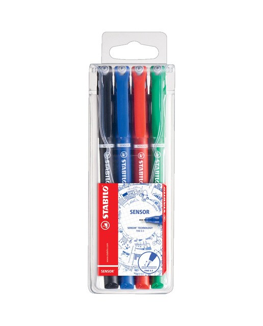 Estojo com 4 Canetas de Feltro Ponta Fina com Ponta Amortecida SENSOR - Multicolor Multicolor-1