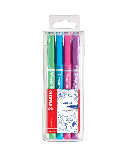 Estojo com 4 Canetas de Feltro Ponta Fina com Ponta Amortecida SENSOR - Multicolor Multicolor-1
