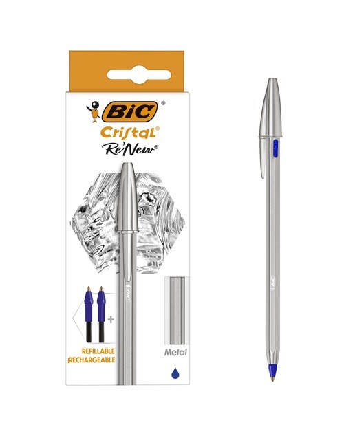 Caneta esferográfica Cristal ReNew com 2 Recargas Tinta Azul Azul-1