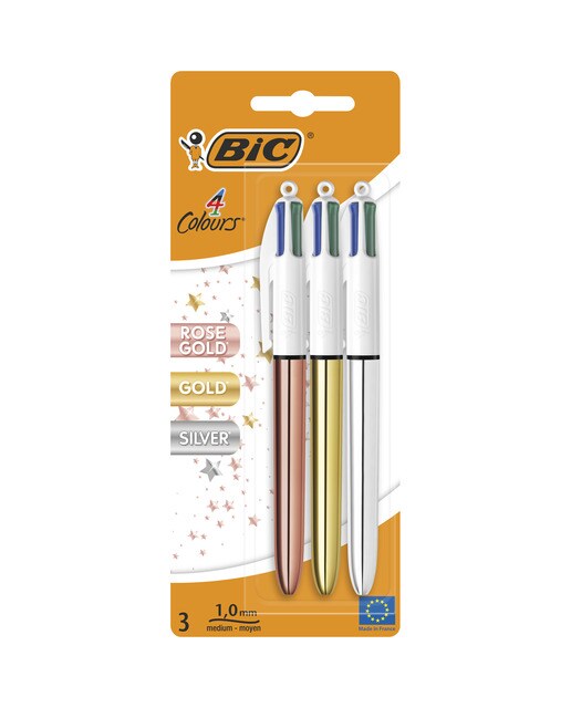 Pack de 3 Canetas Esferográficas de 4 Cores Shine Rose Gold Multicolor-1