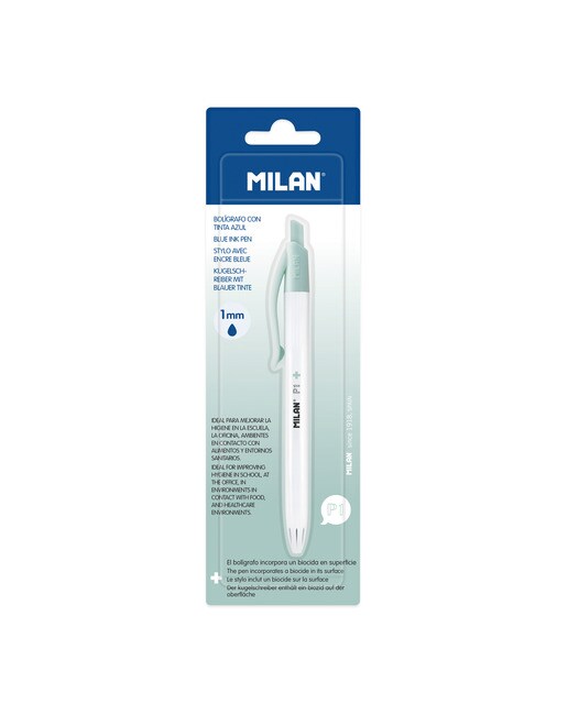 Blister de 1 caneta esferográfica P1 tinta azul, Edição + com efeito antibacteriano azul turquesa 1