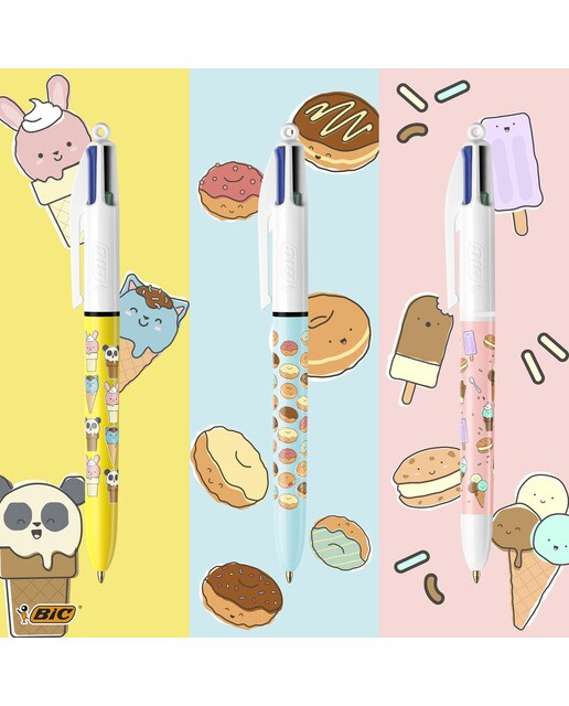 Pack de 3 Esferográficas 4 Cores Cute Food Multicolor-7