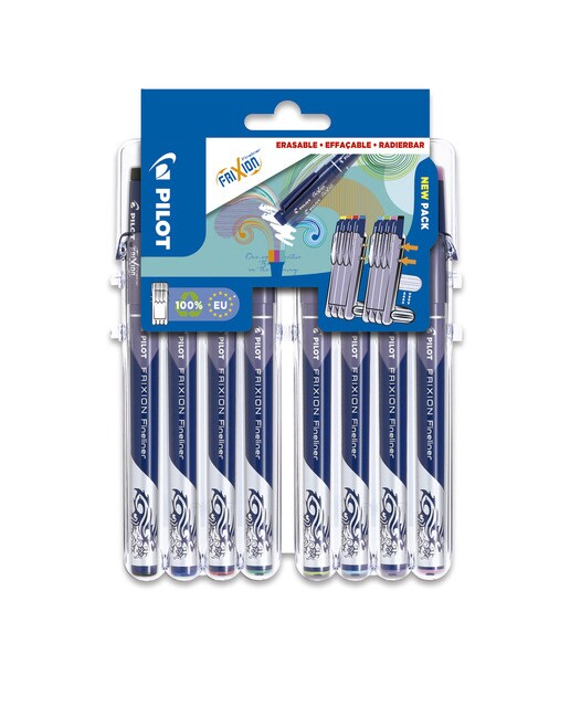 Set de 8 bolígrafos de tinta de fibra borrable por fricción Frixion Fineliner Pilot multicolor Multicolor-1