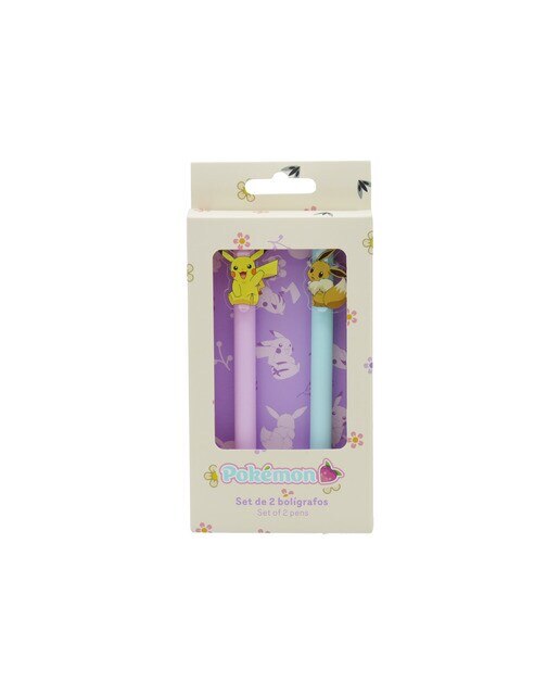 Conjunto de 2 canetas de clipe decoradas Pokémon Flowers CyP Brands bege malva multicolor Bege-2