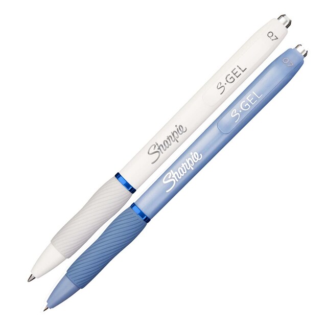Imagen 0 de Bolígrafo de gel con cuerpo azul hielo y blanco perla de punta mediana (0,7mm) y tinta azul Sharpie