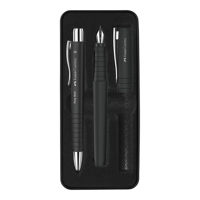 Imagen 0 de Set de regalo Poly con pluma estilográfica y bolígrafo Faber-Castell negro.