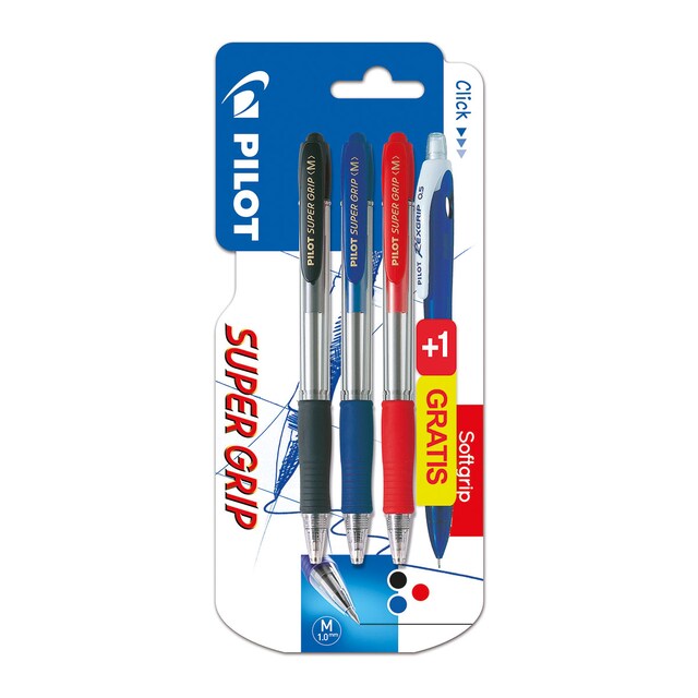 Imagen 0 de Bolígrafo retráctil Super Grip Pilot azul, negro y rojo + portaminas