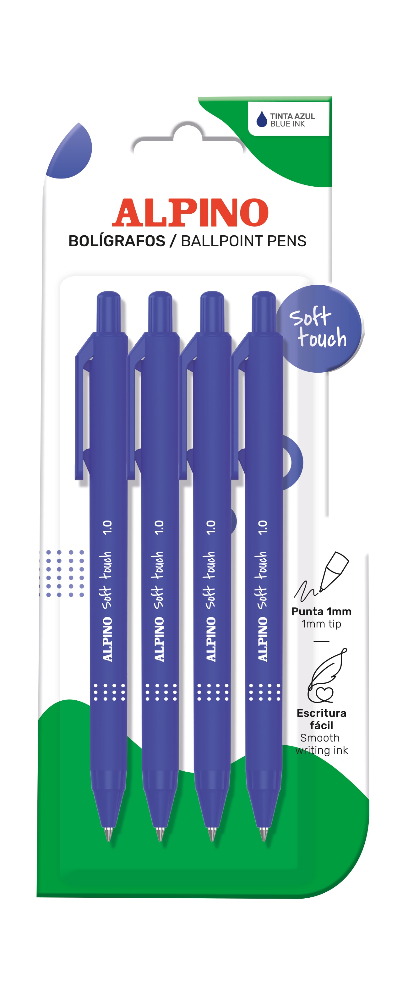 Blister de 4 esferográficas Alpino Soft Touch 2