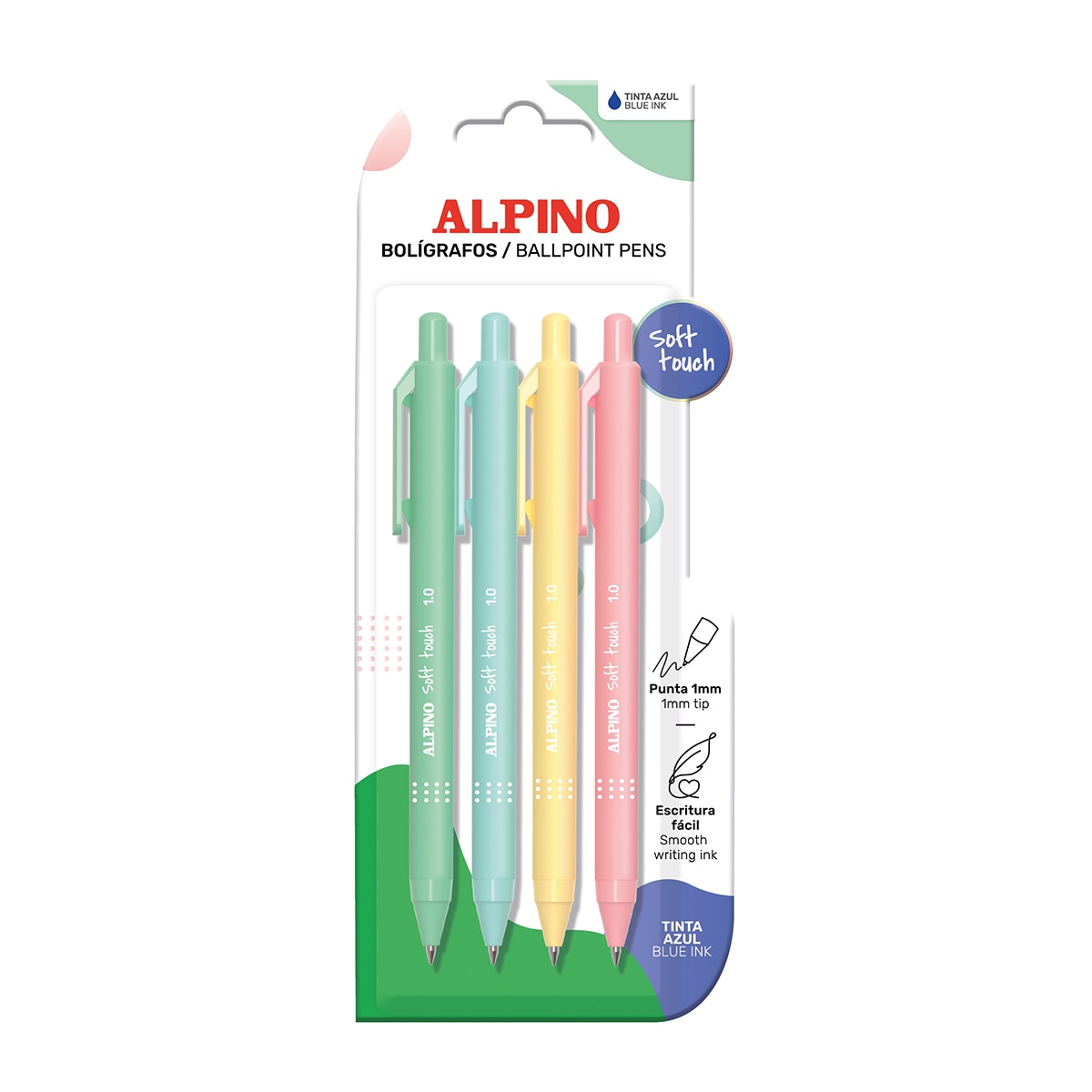 Imagem 0 de Blister de 4 esferográficas Alpino Soft Touch Cores pastel