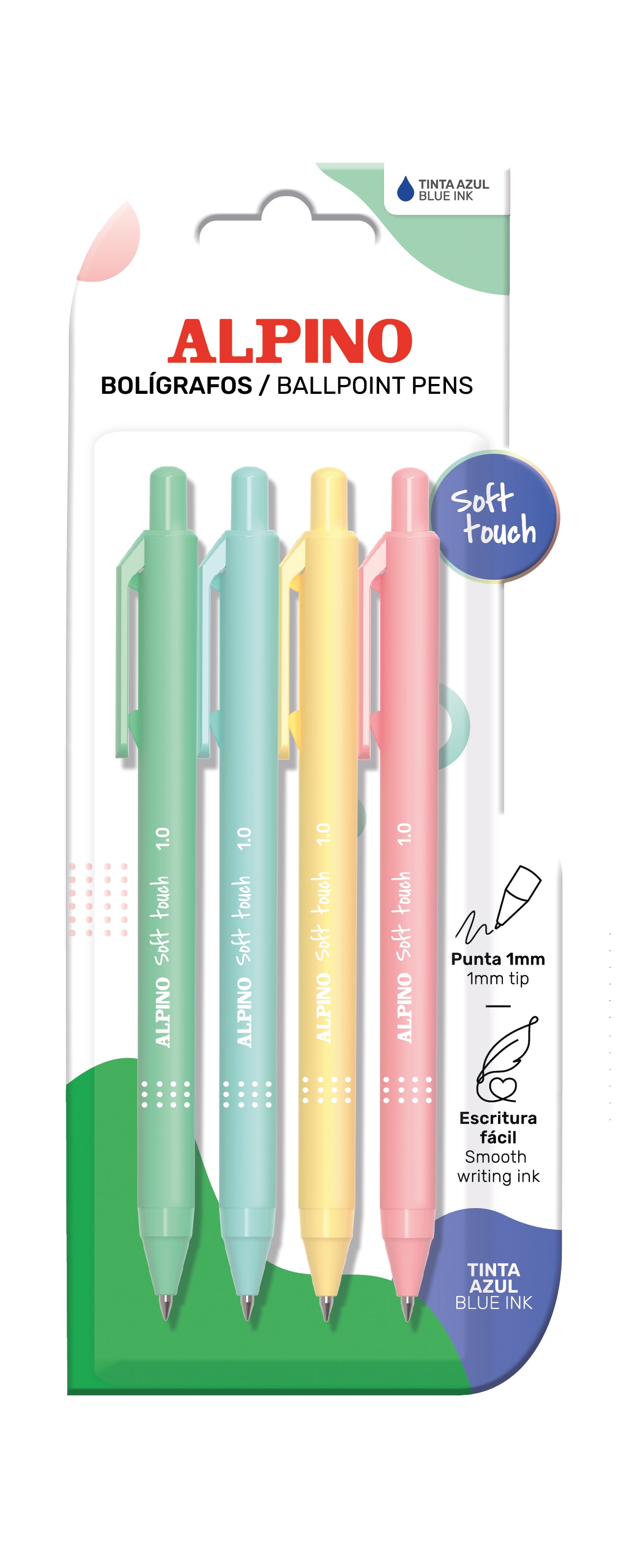 Blister de 4 esferográficas Alpino Soft Touch Cores pastel 2