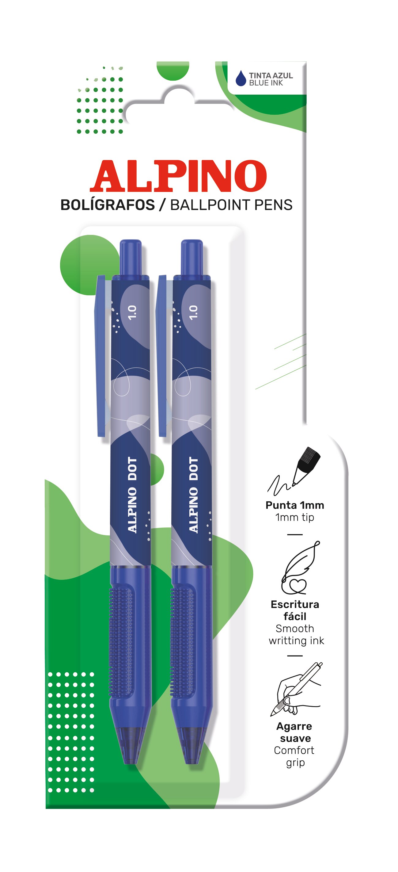 Blister 2 bolígrafos Alpino Dot azul 2