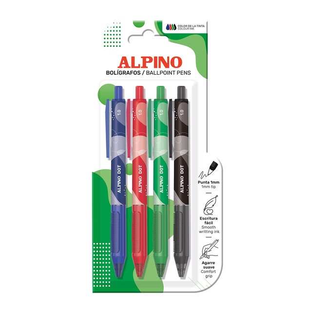 Imagen 0 de Blister 4 bolígrafos Alpino Dot colores surtidos