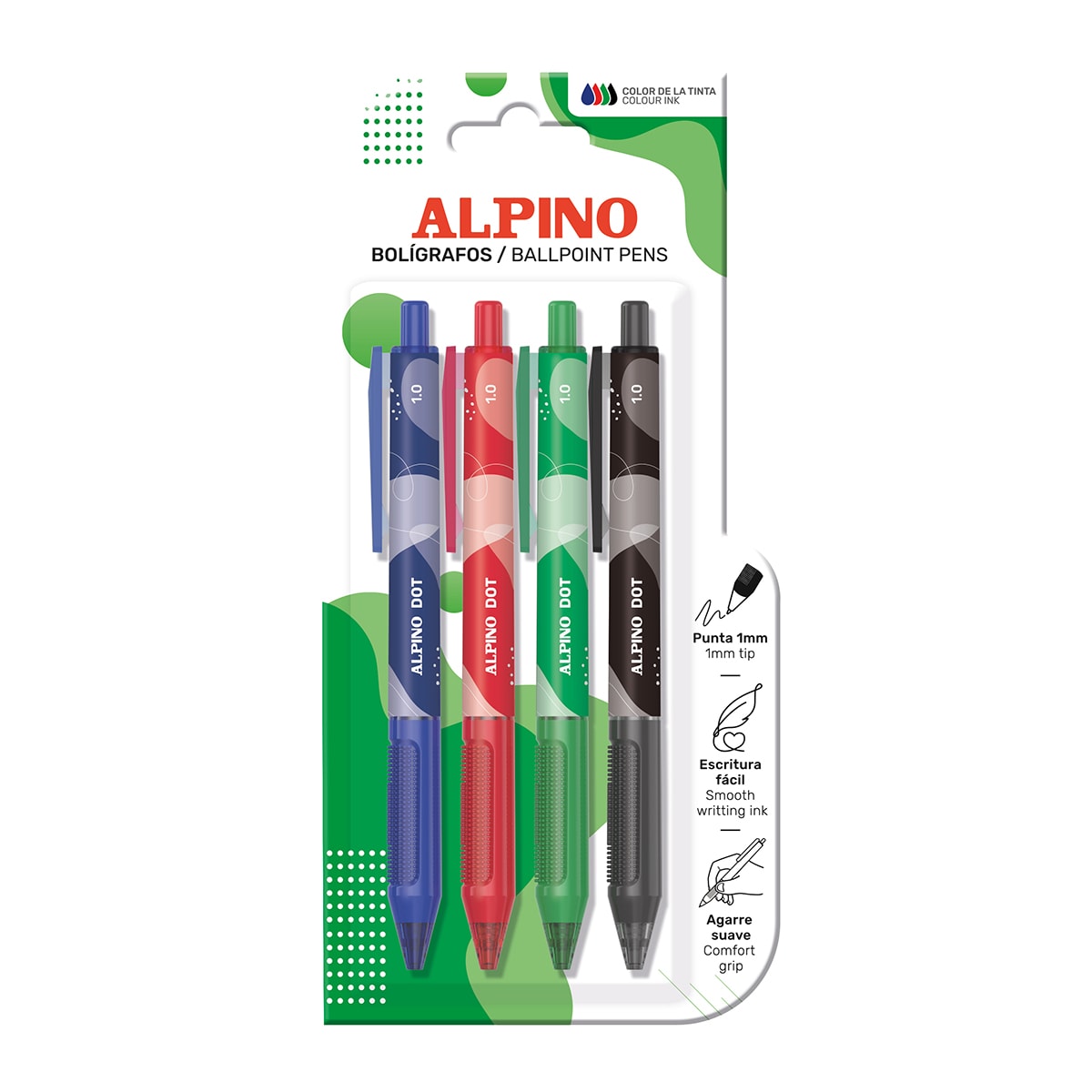 Blister de 4 esferográficas Alpino Dot de cores variadas 1