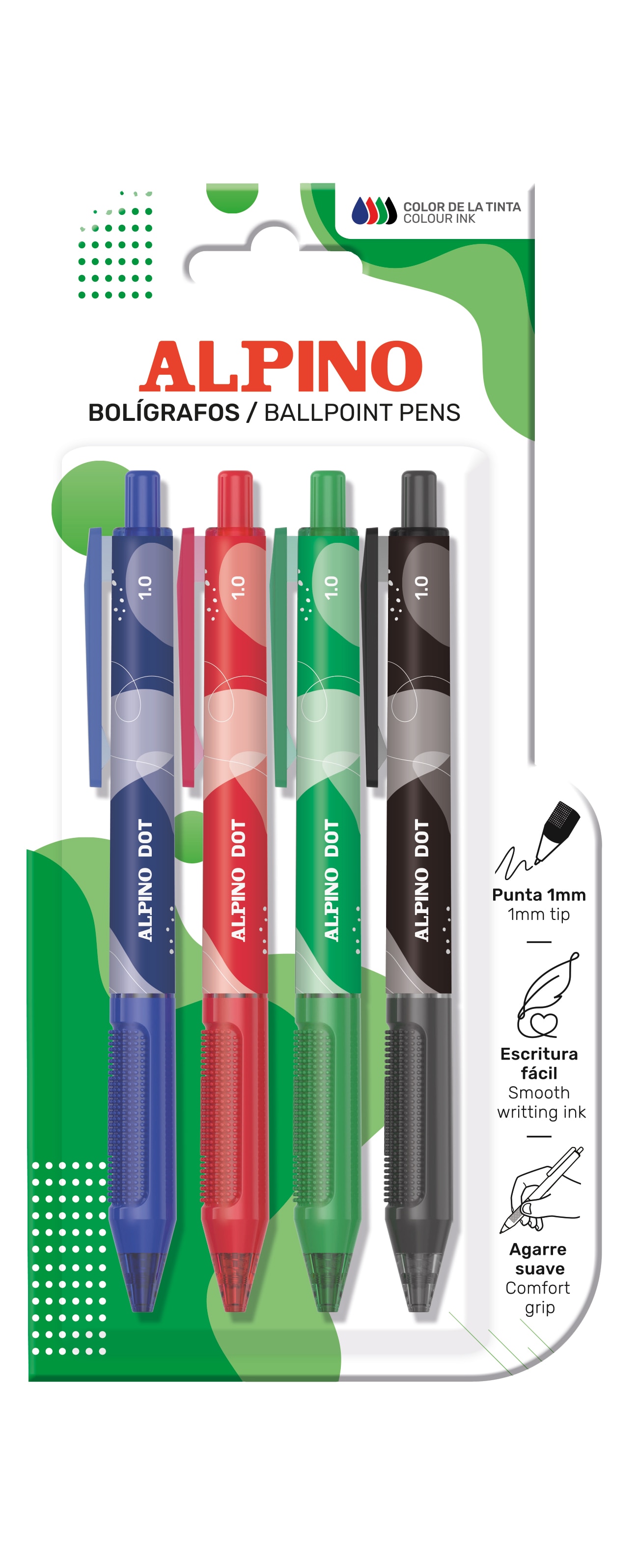 Blister de 4 esferográficas Alpino Dot de cores variadas 2
