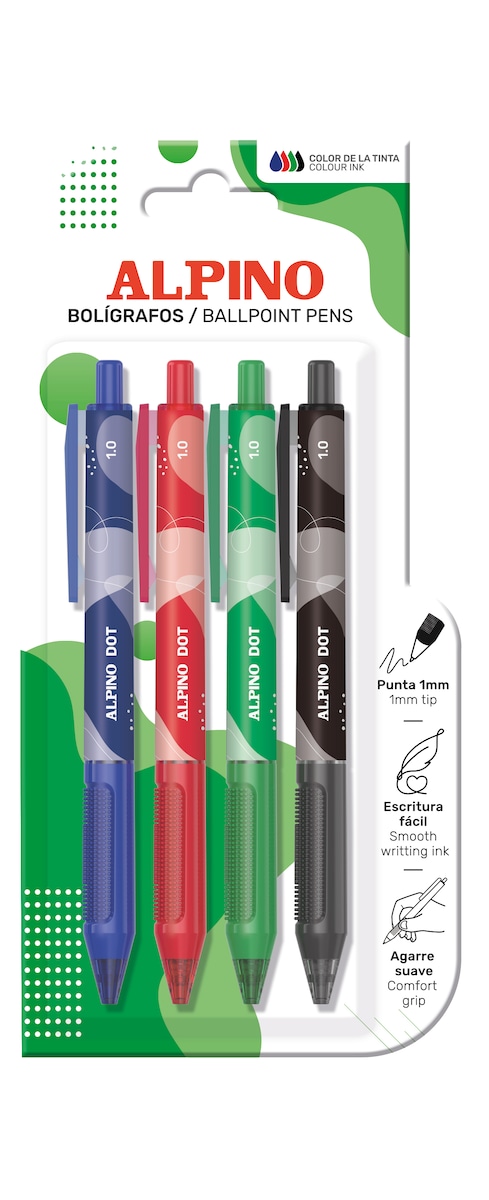 Blister de 4 esferográficas Alpino Dot de cores variadas 2
