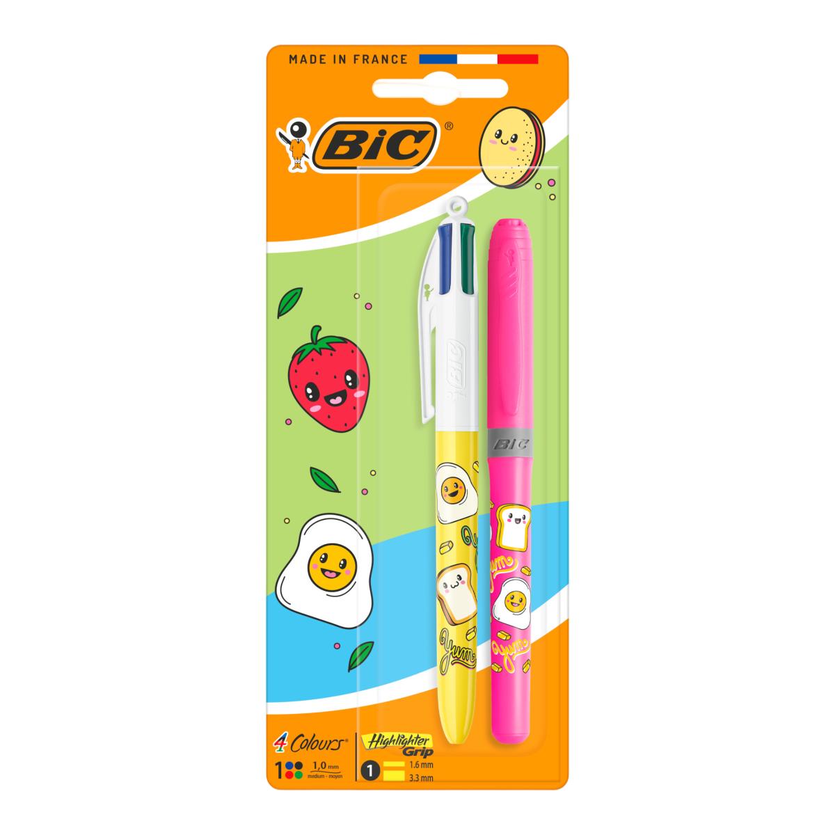 Bolígrafo 4 Colores y Fluorescente Kawai BIC 2 unidades Multicolor-1