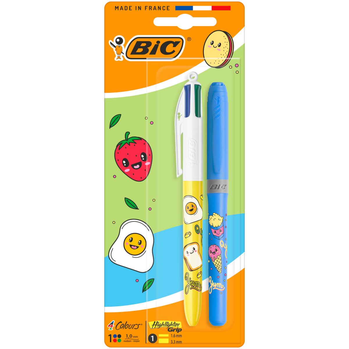 Bolígrafo 4 Colores y Fluorescente Kawai BIC 2 unidades Multicolor-3