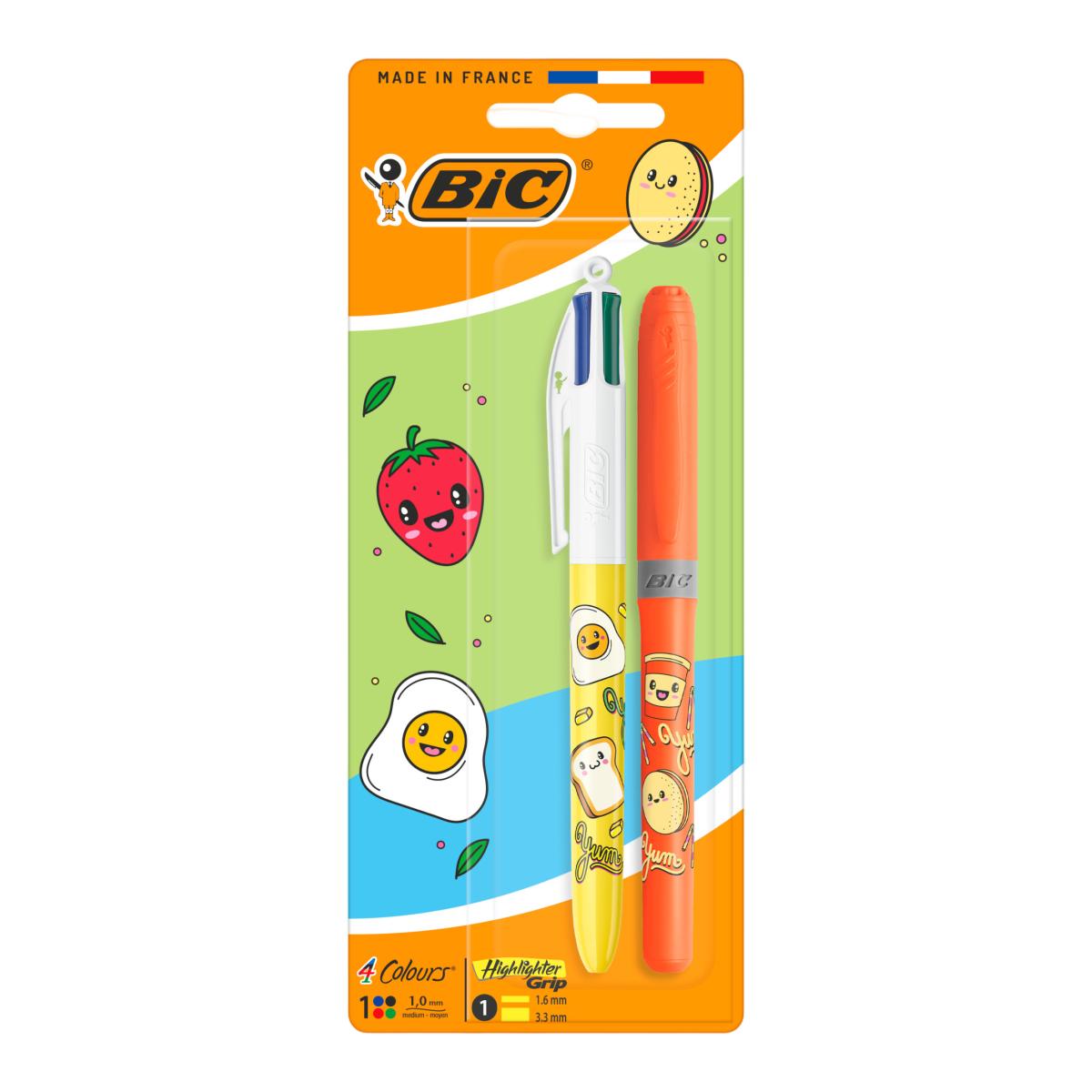Bolígrafo 4 Colores y Fluorescente Kawai BIC 2 unidades Multicolor-4