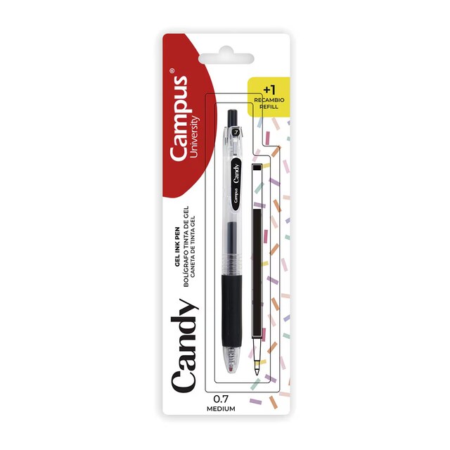 Imagen 0 de Bolígrafo Tinta Gel Campus Candy Blíster Negro + Recambio