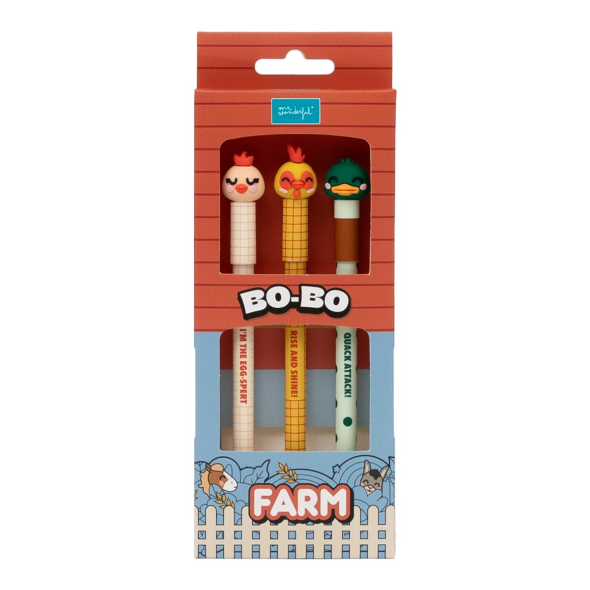 Set de 3 bolis borrables BoBo Granja Mr Wonderful Gallina, gallo y pato Multicolor-1