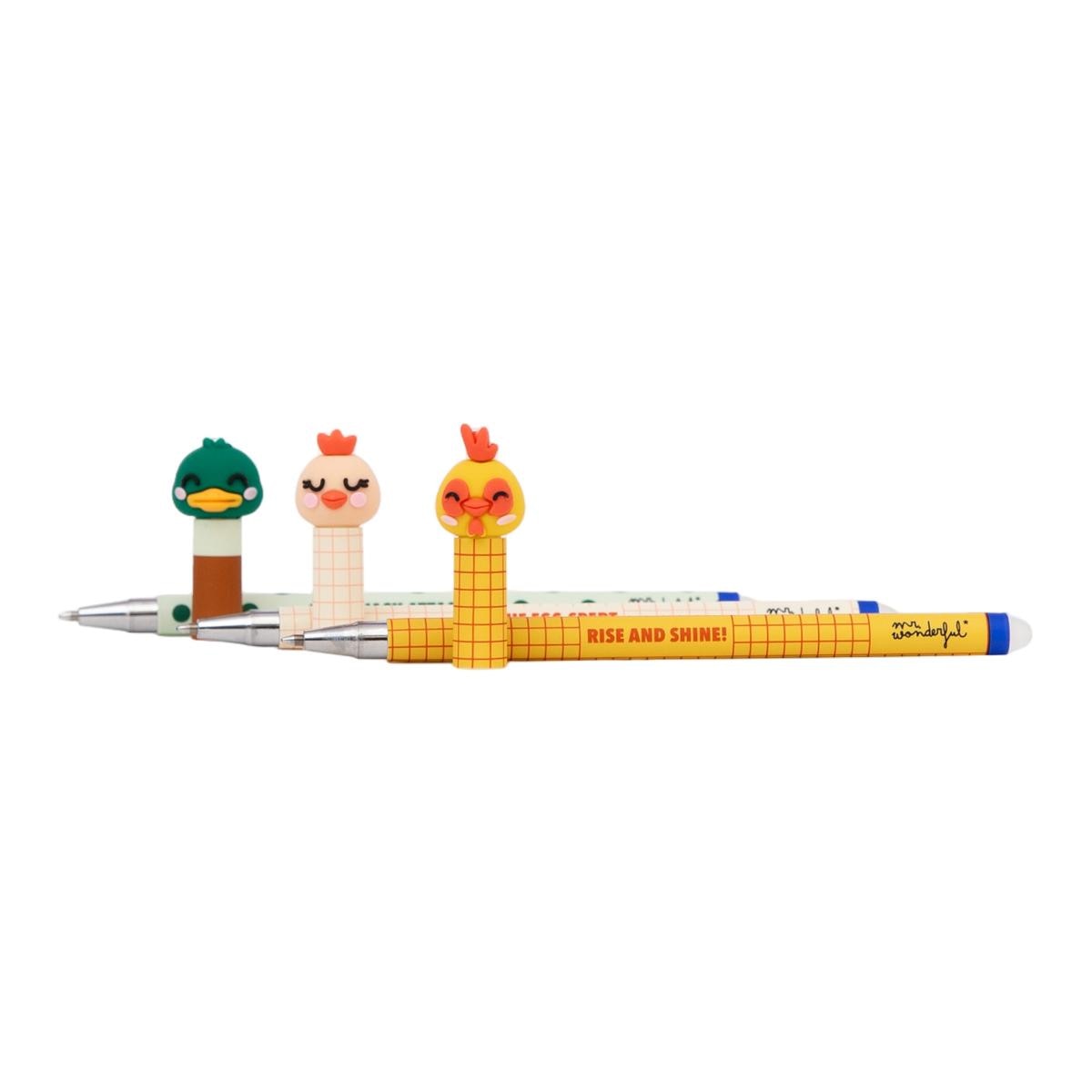 Set de 3 bolis borrables BoBo Granja Mr Wonderful Gallina, gallo y pato Multicolor-3