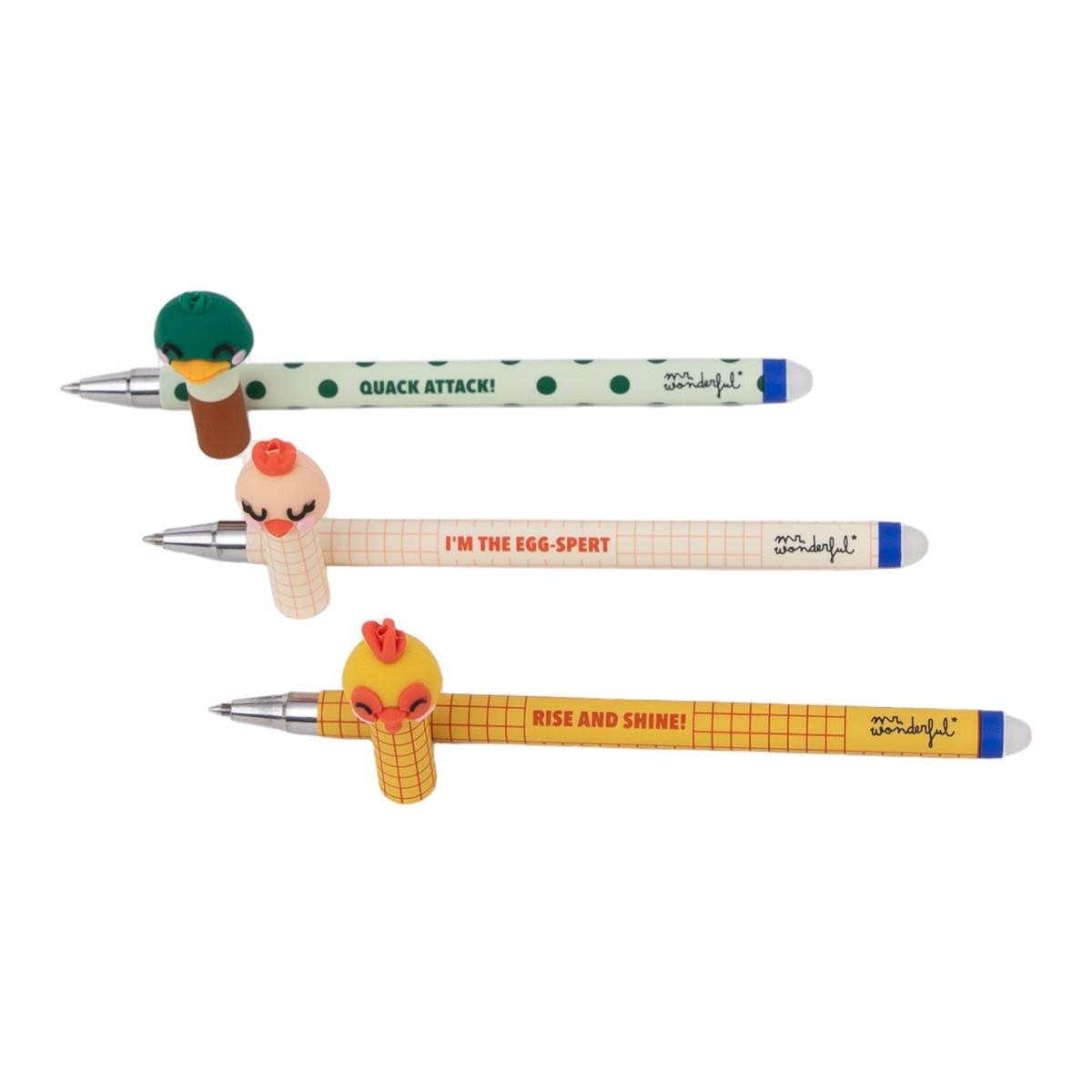 Set de 3 bolis borrables BoBo Granja Mr Wonderful Gallina, gallo y pato Multicolor-4
